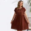 Cross-border trade Amazon 2024 European and American Fashion Summer OL style cotton and linen round-neck A-line pocket dress Specification image